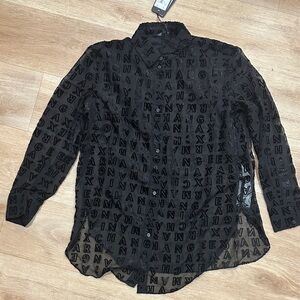 Armani Exchange Black Sheer Logo Button-Down Shirt